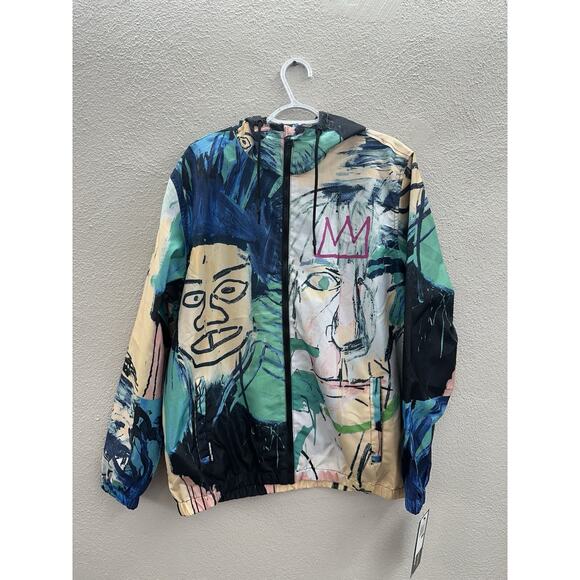 Members Only X Jean-Michel Basquiat Windbreaker Jacket Size Large Zip Up NWTs - Picture 1 of 15